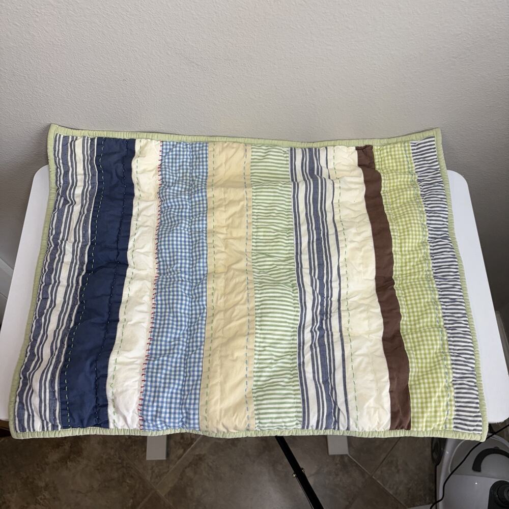 Pottery Barn Kids Quilted Standard Sham Blue Green Brown FLAW